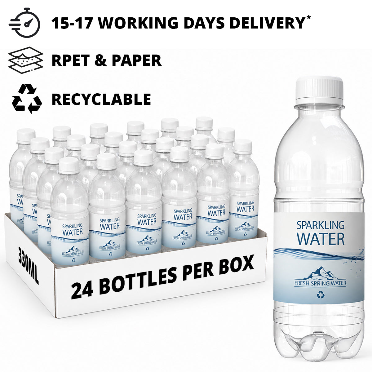 330ml Branded rPET Bottled Sparkling Water