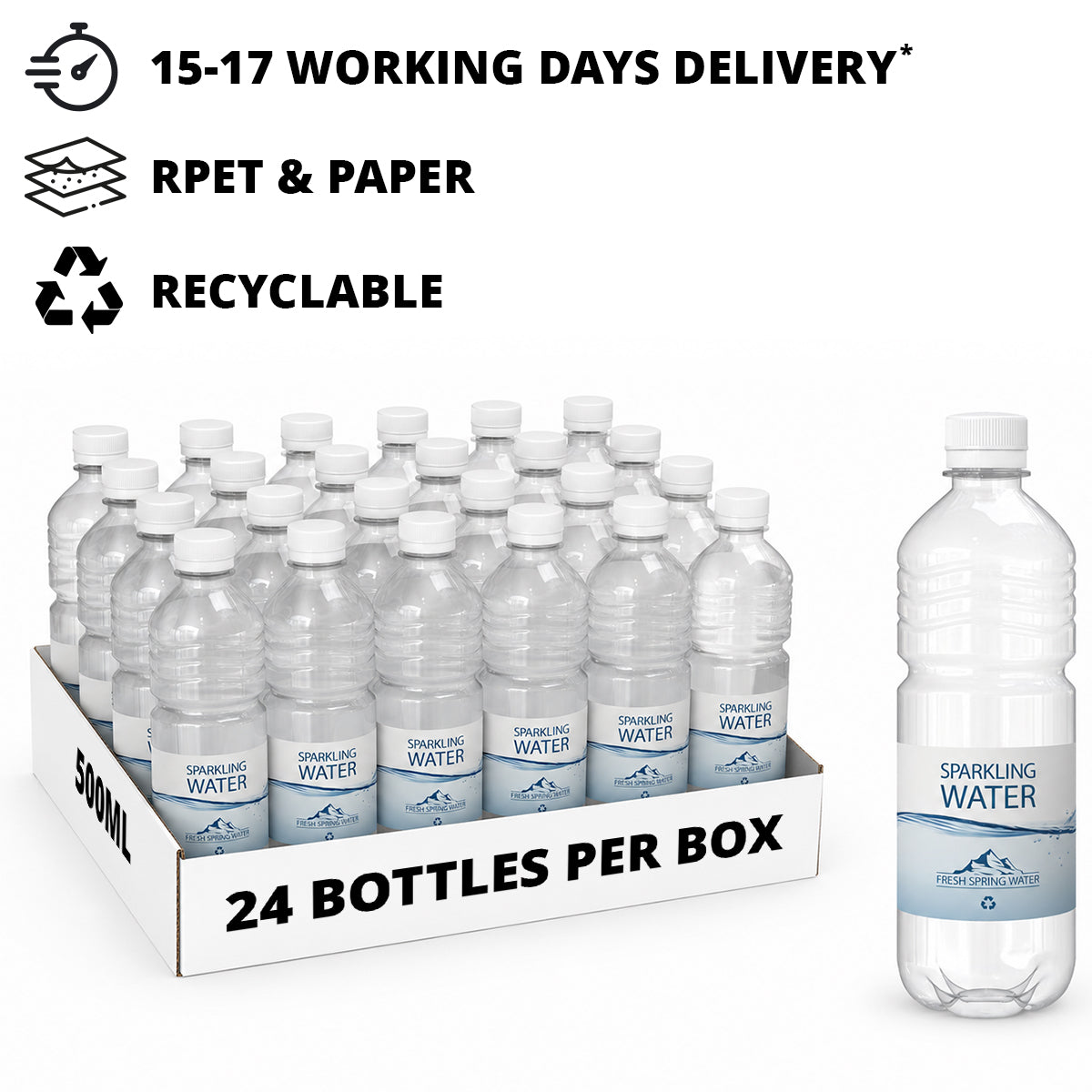 500ml Branded rPET Bottled Sparkling Water