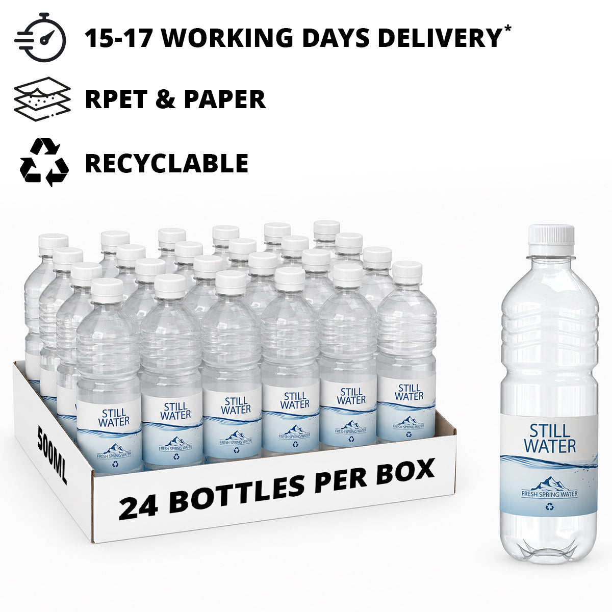 500ml Branded rPET Bottled Still Water
