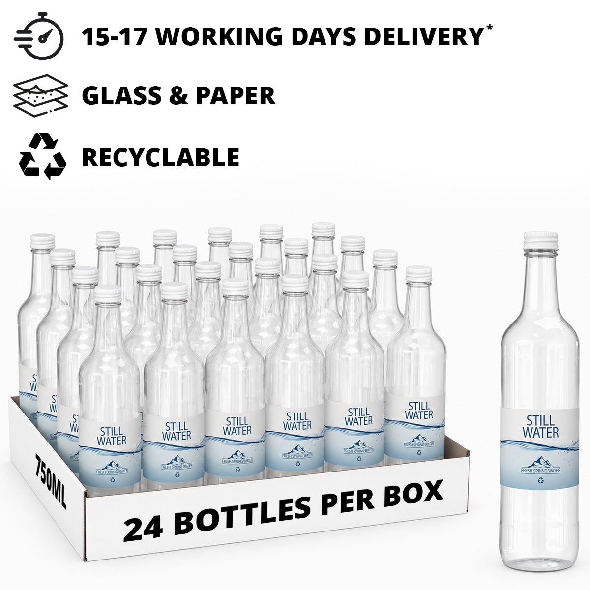 750ml Branded Glass Bottled Still Water